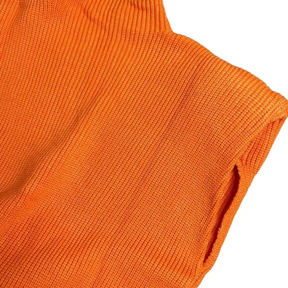 Women Sweater Shoulder Pad Knit Vest Medium Orange High Neck Cotton Top Knit - Picture 14 of 16